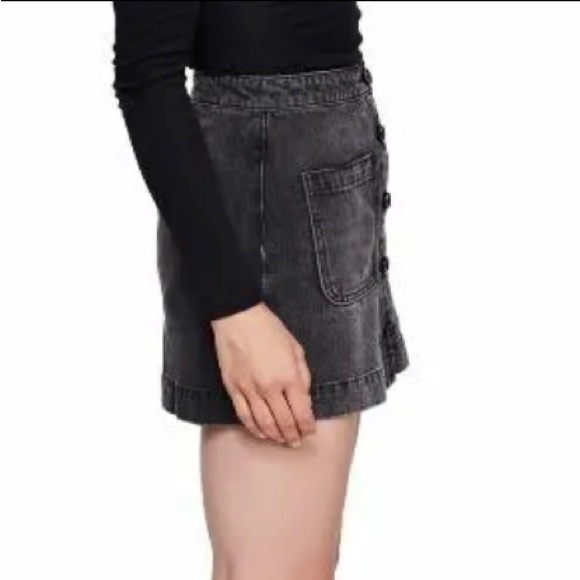 We The free Charcoal Super High Waisted Button Front Denim Jean Mini Skirt - Picture 5 of 9